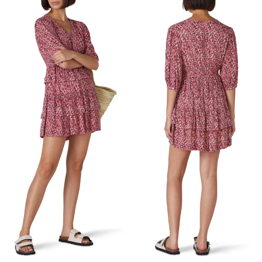 ba&sh Nina Tiered Ruffle Mini Dress Floral Fuschia L - Picture 16 of 16
